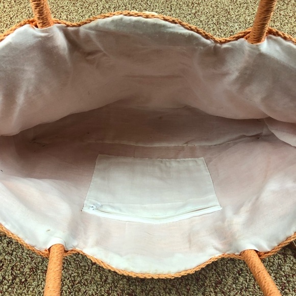 Orange and White Weaved Tote Bag - Picture 3 of 3